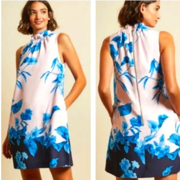 $295 TED BAKER London Juniaa Fantasia Ruffle Neck Tunic Dress US  4 / 6 Floral - Picture 2 of 12